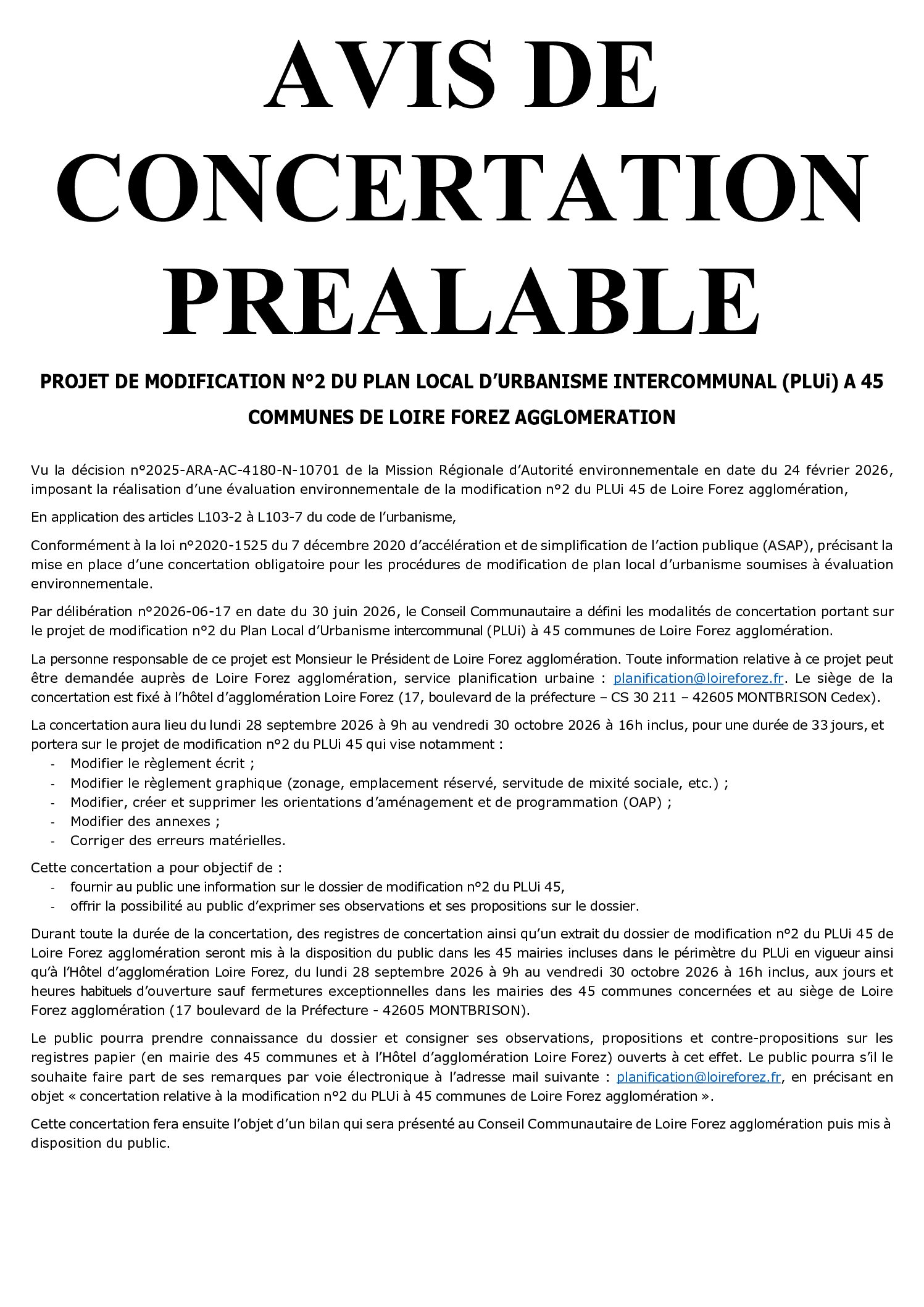 Avis de concertation - A3 NB - M2 PLUi45
